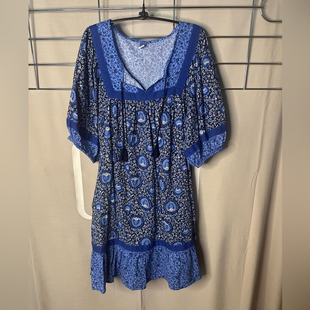 Old Navy Blue Puff Sleeve Mini Swing Dress Sundress